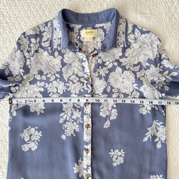 Anthropologie Maeve Blue White Rosalee 100% Silk Floral Blouse - Picture 5 of 11
